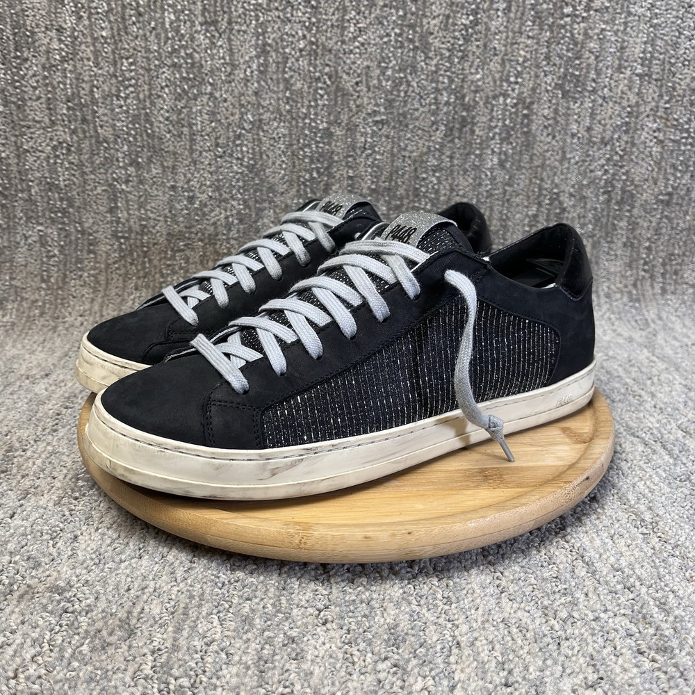 P448 John Sneakers EU 41 Women Size 10.5 Black Mesh Glitter Shoes Lace Up Casual